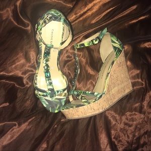 Chinese Laundry Green Jeweled Wedges